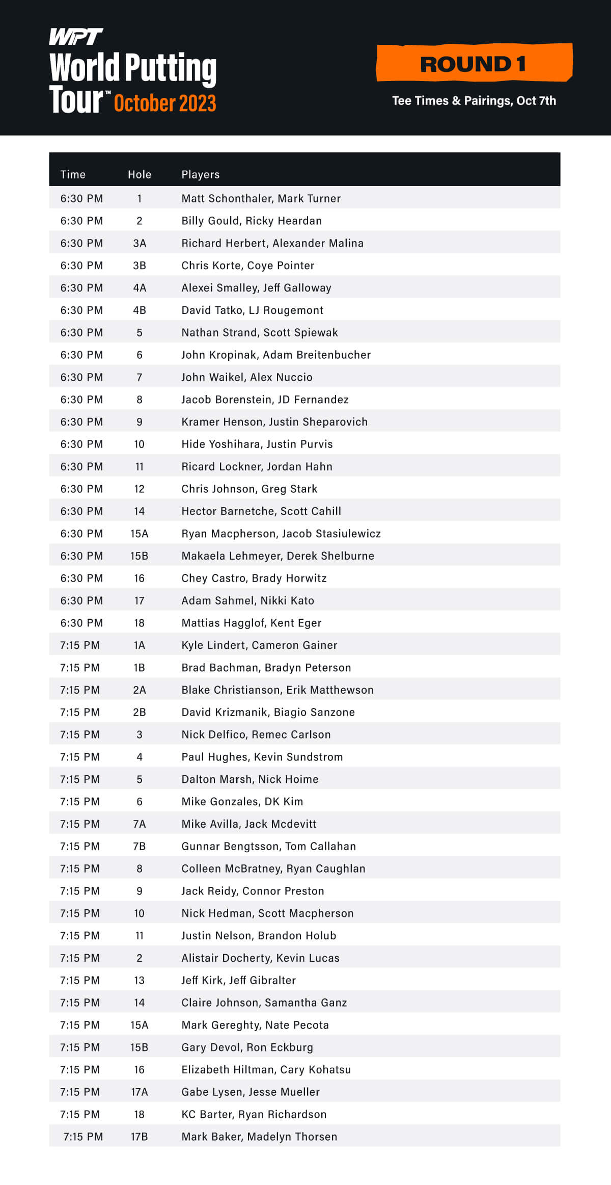 WPT Oct 2023 Tee Times R1