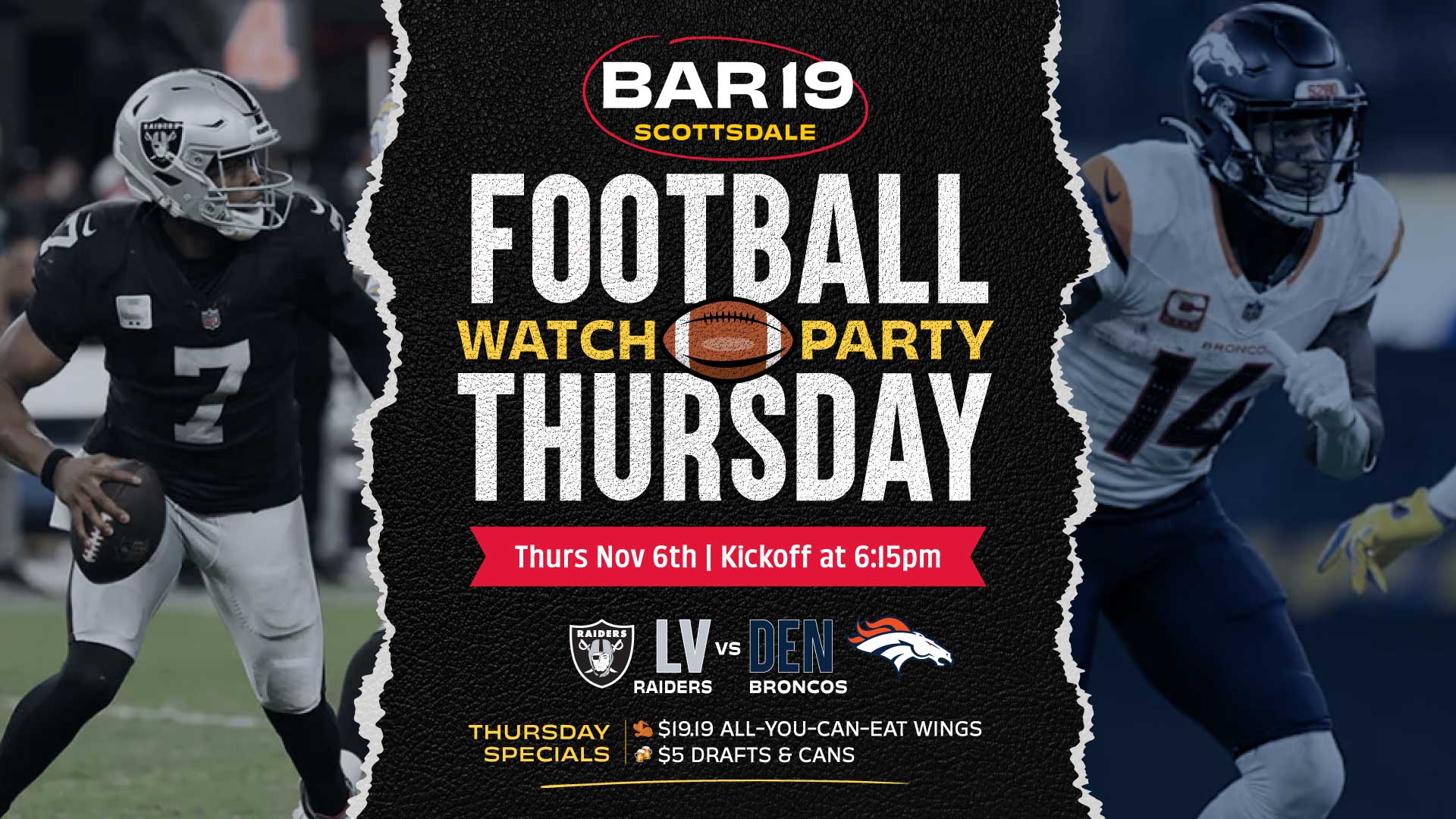 Thursday Night Football Watch Party - Raiders vs Broncos 1 PW929 Thursday Night Football Watch Party Raiders Broncos