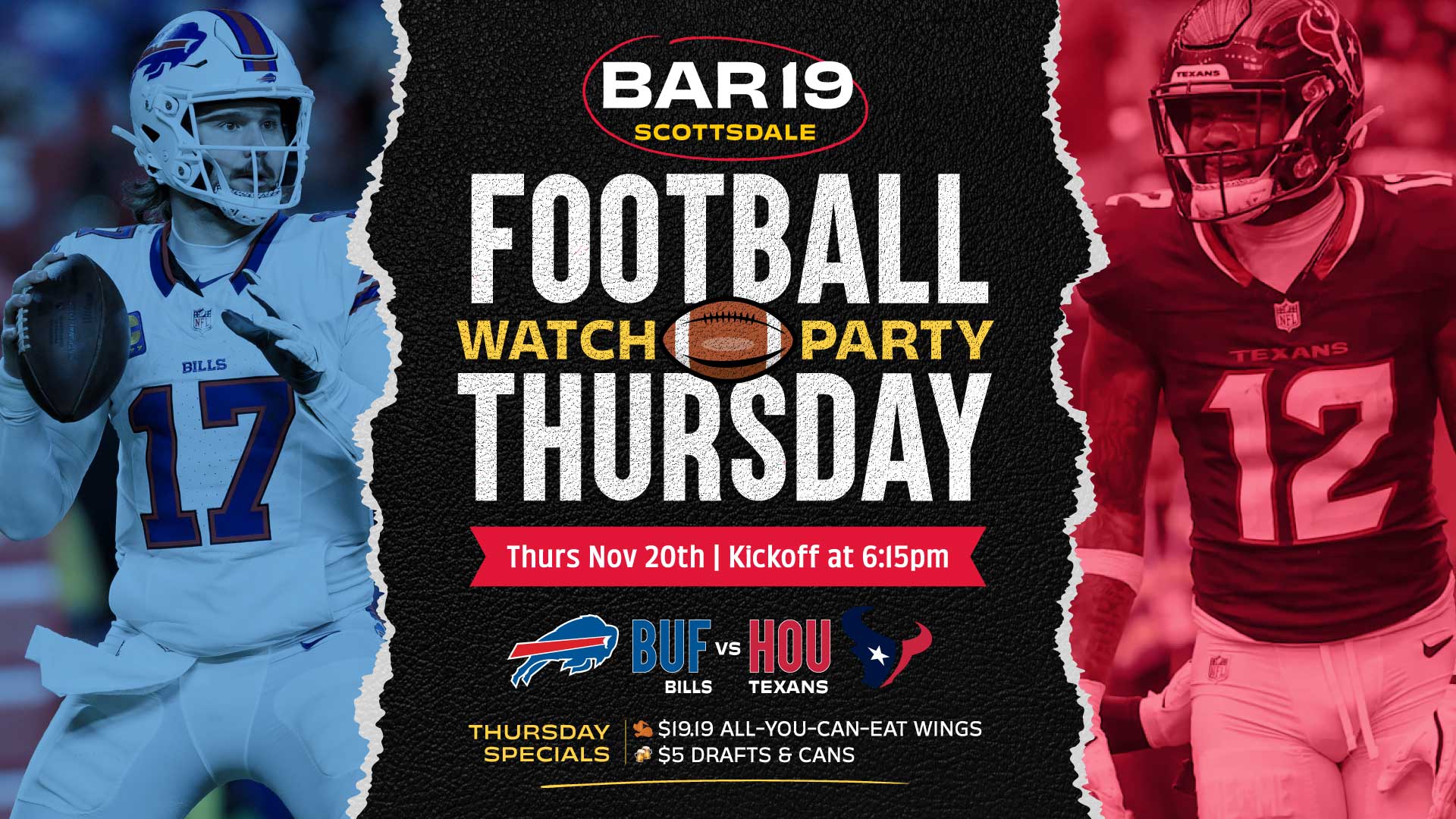 Thursday Night Football Watch Party - Bills vs Texans 1 PW931 Thursday Night Football Watch Party Bills