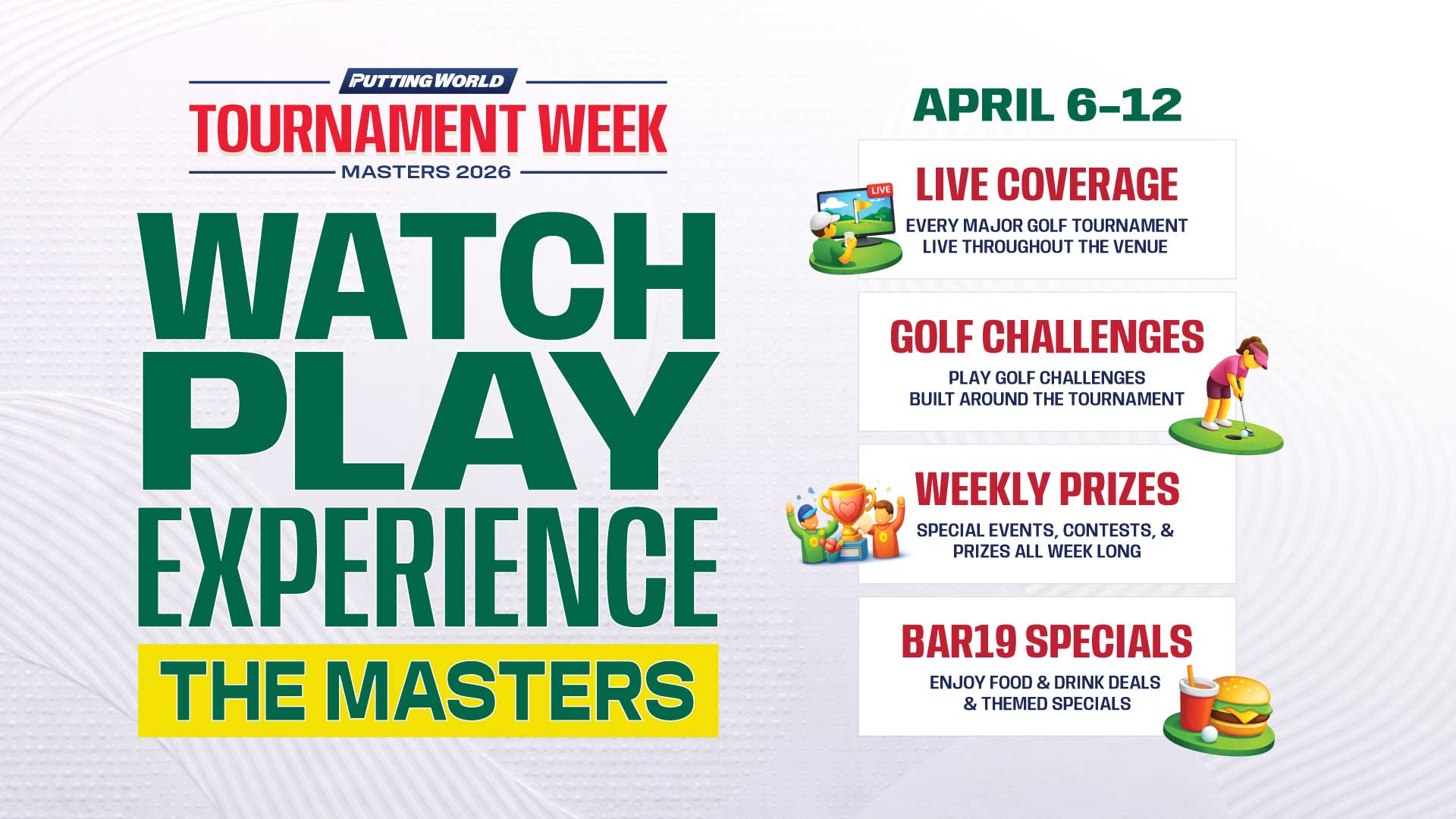 Watch, Play, & Experience Masters Week + Around The World Challenge! 1 PW1294 TV Graphics Tournament Week Masters 2026 01
